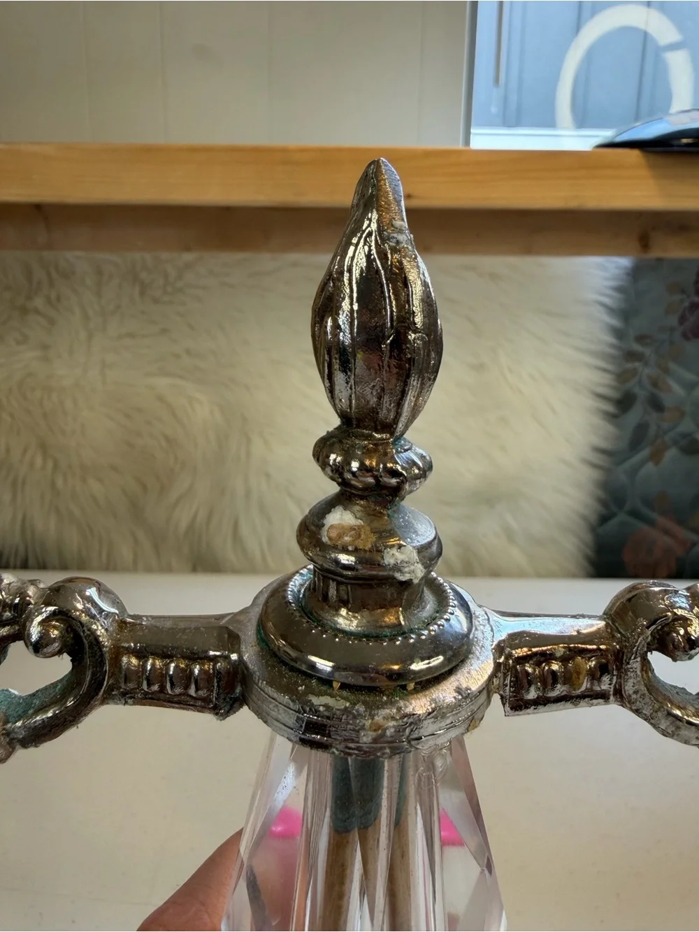 Vintage Silver Tone Crystal Double Arm Candelabra Candle Holder Baroque Decor - Picture 3 of 11
